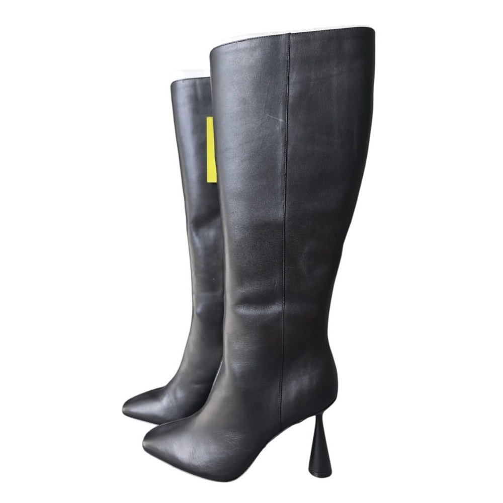 Gianni Bini knee-high black leather flare heel boots pointed toe NWOB size 9M